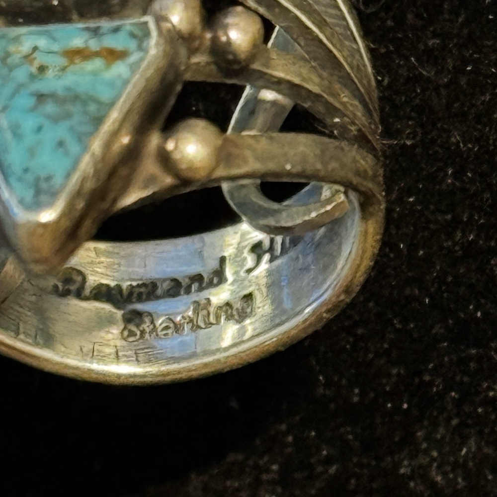 Raymond Hill Vintage Native American Turquoise Heavy Sterling Silver Ring Sz 6.5 - Picture 9 of 9